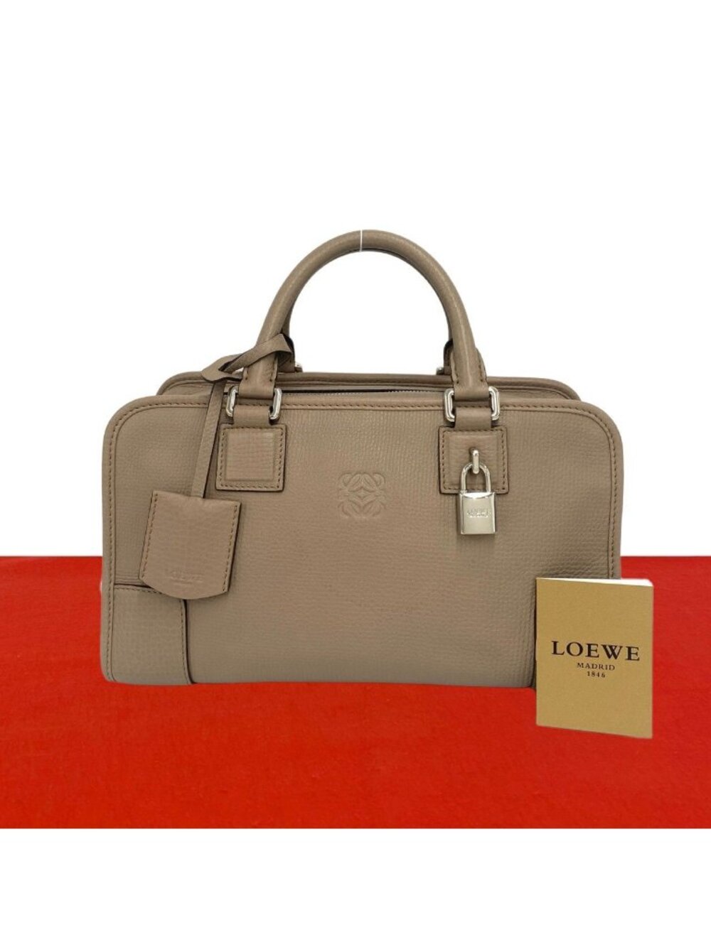Loewe Vintage Amazona 28 Anagram Stamp Leather Mini Boston Bag Beige